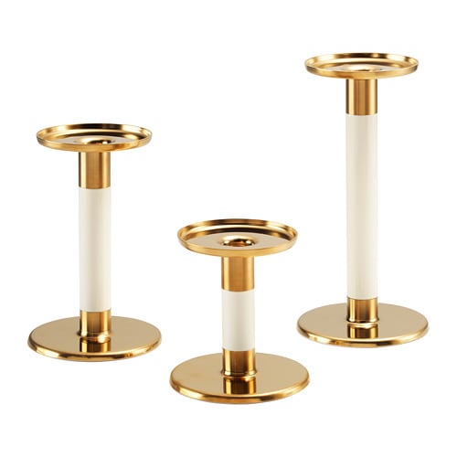 GLITTRIG - Bộ đế nến 3c/Candlestick, set of 3, ivory