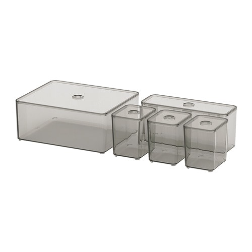 GODMORGON - Bộ hộp 5c/Box with lid, set of 5, smoked